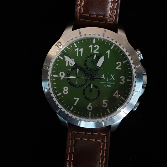 Armani Exchange AX1758 Olive Green Dial Leather Strap Chronograph Men's Watch - Picture 2 of 4